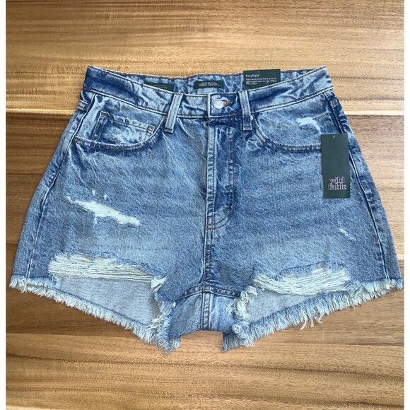 Wild Fable Womens Distressed Denim High-Waisted Shorts w/ Raw Hem Size 8 Medium - Picture 1 of 14